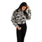 Camo Cropped Fuzzy Knit Sweater with Half Zip and Drawstring Bottom - Denny's