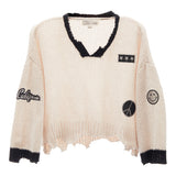 V Neck Patch Chenille Sweater - Denny's