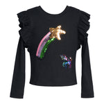 Sequin Shooting Star Ruffle Shoulder Top - Denny's