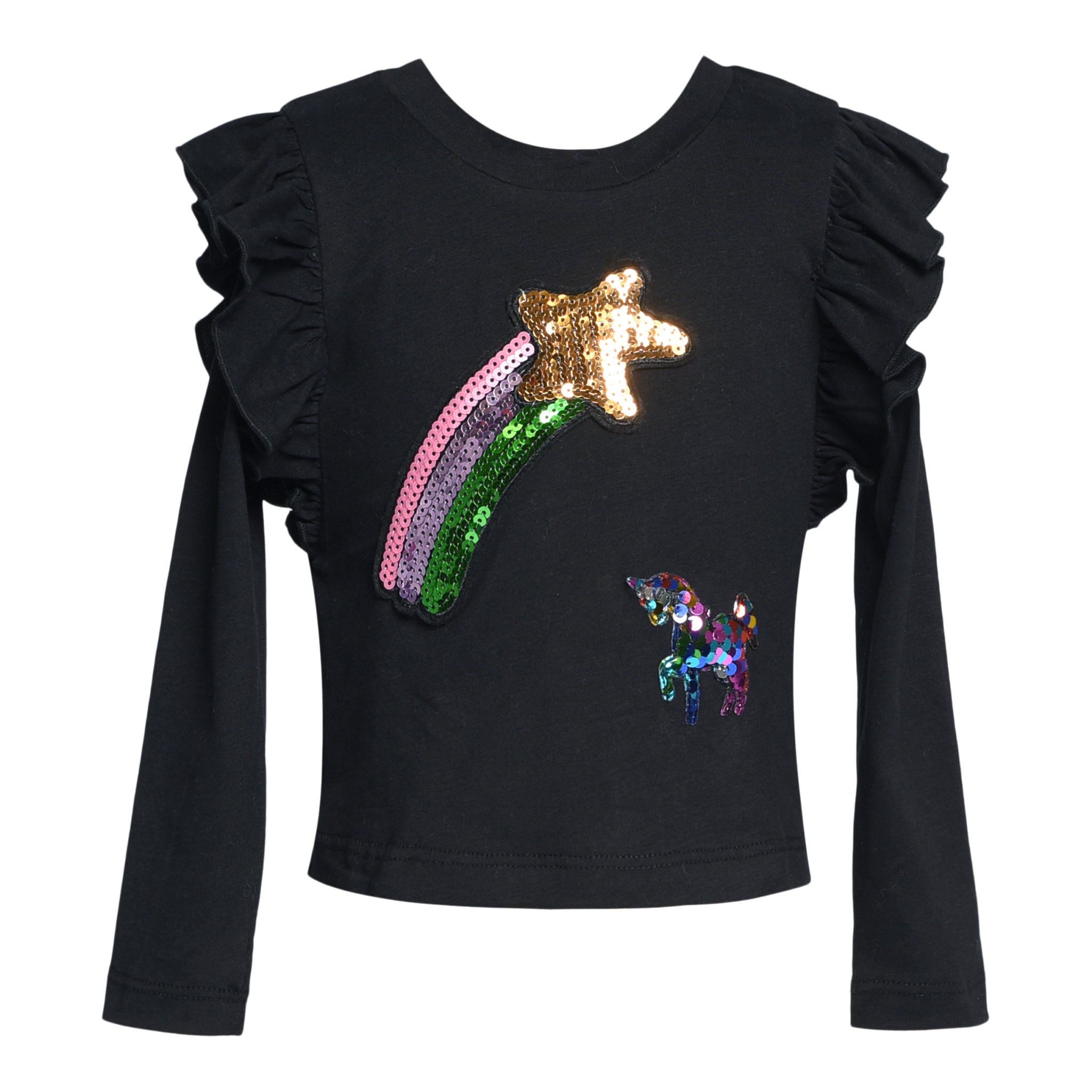Sequin Shooting Star Ruffle Shoulder Top - Denny's