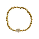 4mm Gold Ball Zirconia Heart Bracelet - Denny's