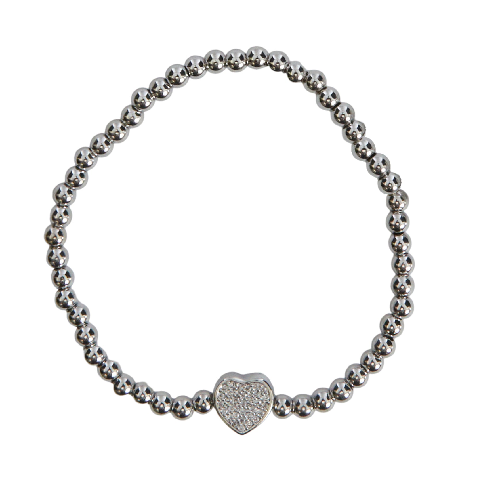 4mm Silver Ball Zirconia Heart Bracelet - Denny's