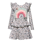 Faux Fur Rainbow Leopard Ruffle Dress - Denny's