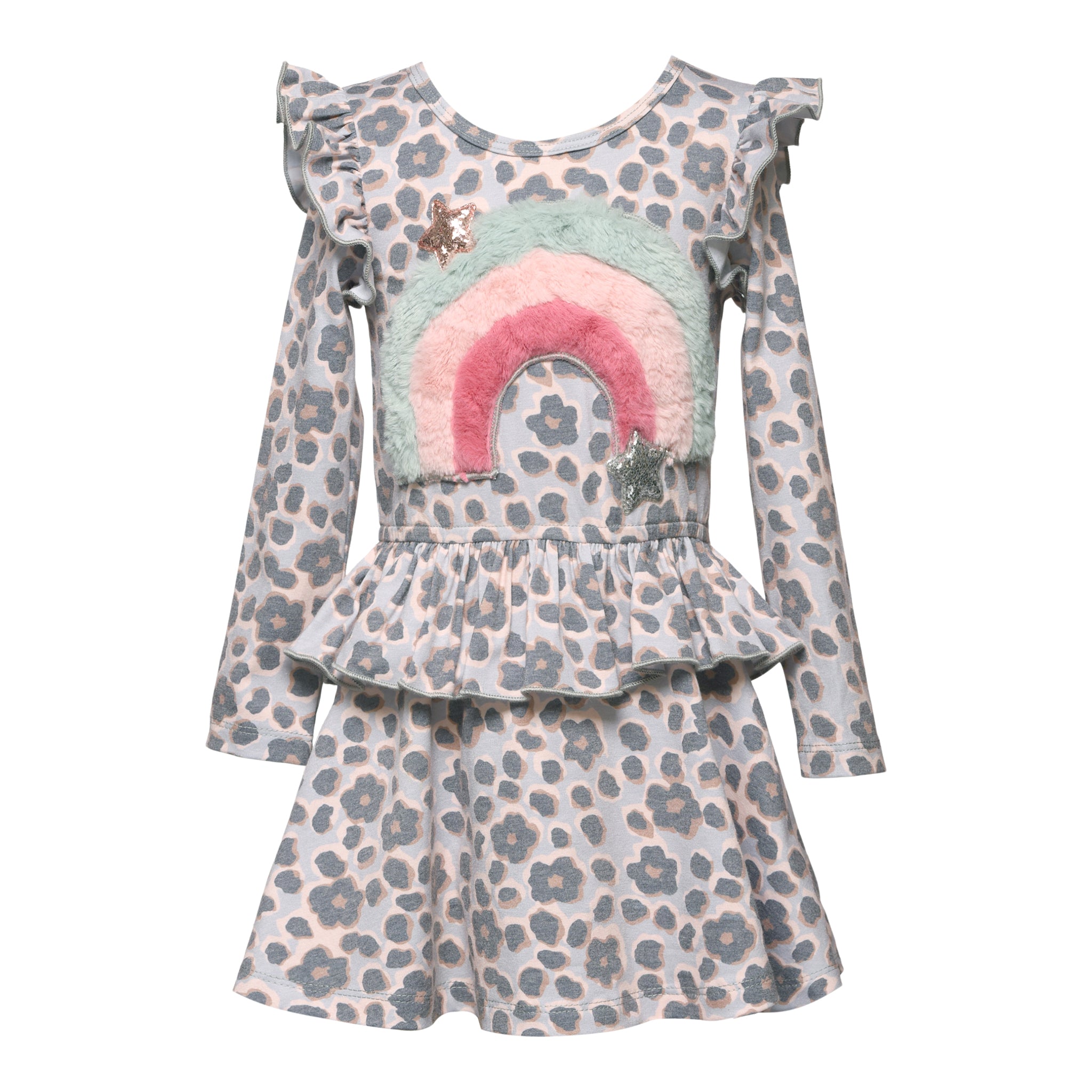 Faux Fur Rainbow Leopard Ruffle Dress - Denny's
