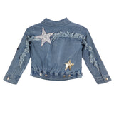 Sequin Star Patch Denim Fringe Jacket - Denny's
