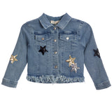 Sequin Star Patch Denim Fringe Jacket - Denny's