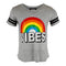Short Sleeve Varsity Top with Rainbow Vibes - Denny's