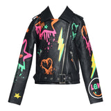 Graffiti Faux Leather Biker Jacket - Denny's