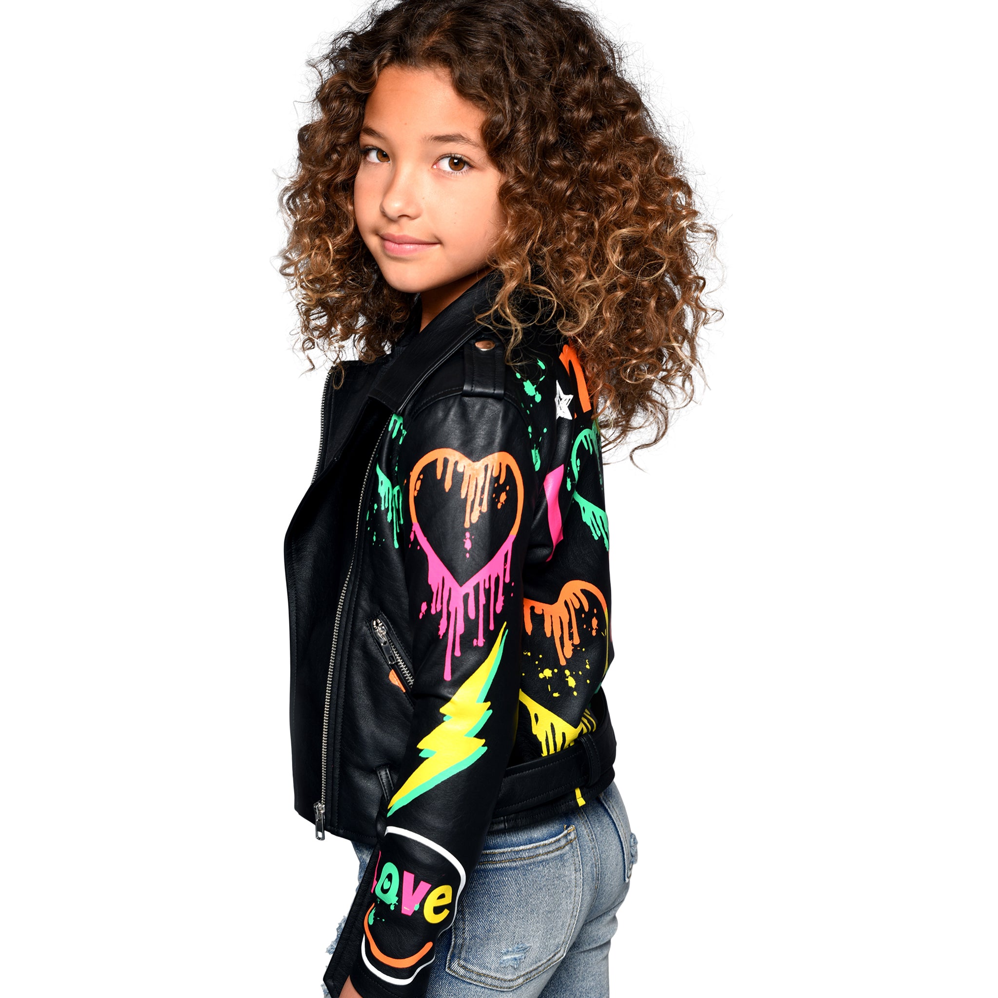 Graffiti Faux Leather Biker Jacket - Denny's