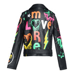 Graffiti Faux Leather Biker Jacket - Denny's