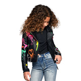 Graffiti Faux Leather Biker Jacket - Denny's