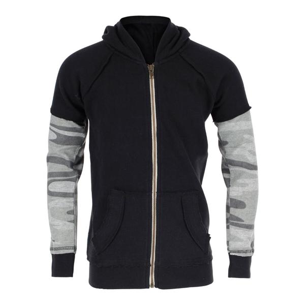 Full Zip Hoody with Grey Camo Thermal Sleeves - Denny's
