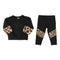 Two Piece Set Black Top with Leopard Fur & Black Legging with Leopard Inserts - Denny's
