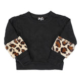 Two Piece Set Black Top with Leopard Fur & Black Legging with Leopard Inserts - Denny's