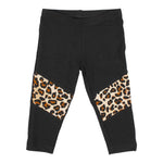 Two Piece Set Black Top with Leopard Fur & Black Legging with Leopard Inserts - Denny's