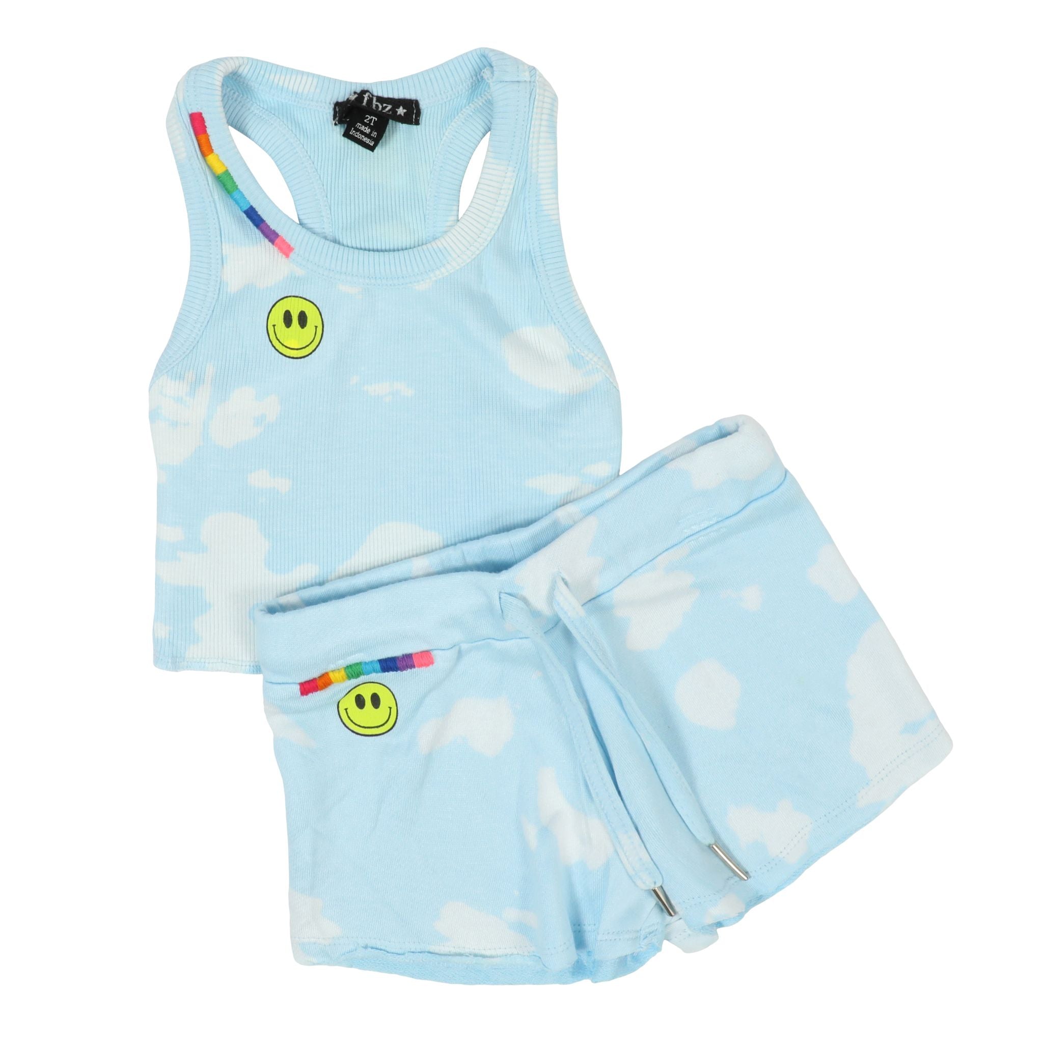 2pc Multi Stitch Smiley Detail Tank & Short Set - Denny's