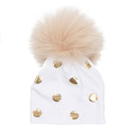 Cap with White and Gold Dots with Champagne Pom Pom - Denny's