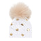 Cap with White and Gold Dots with Champagne Pom Pom - Denny's