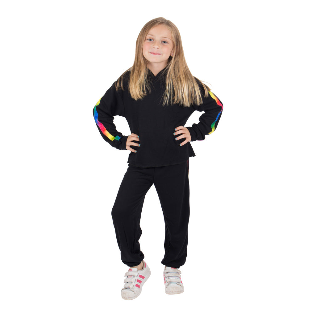 Long Sleeve Crop Hoodie with Rainbow Taping on Arms - Denny's