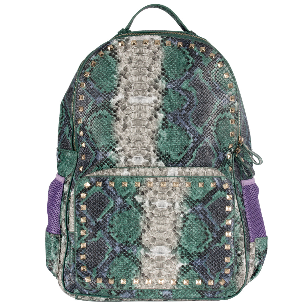 Green Studded Python Backpack - Denny's