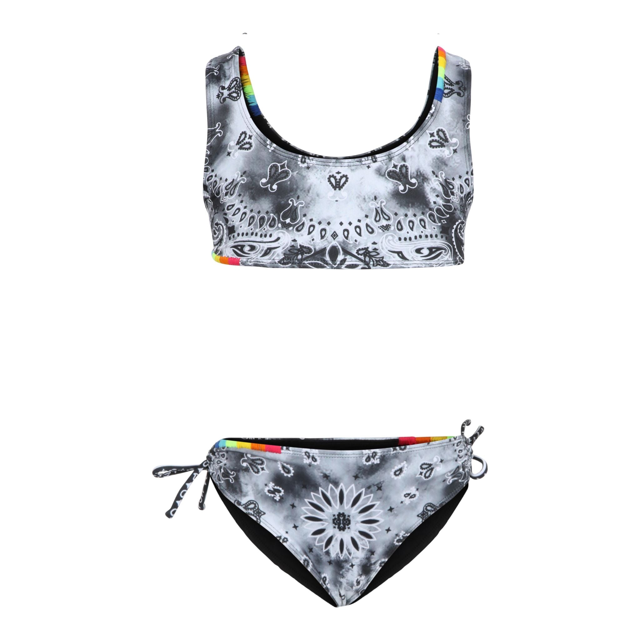 2pc Bandana Print Multi Stitch Detail Bikini - Denny's