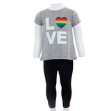 Grey Top with Love and Black Legging Short Sleeve Two Piece Set - Denny's