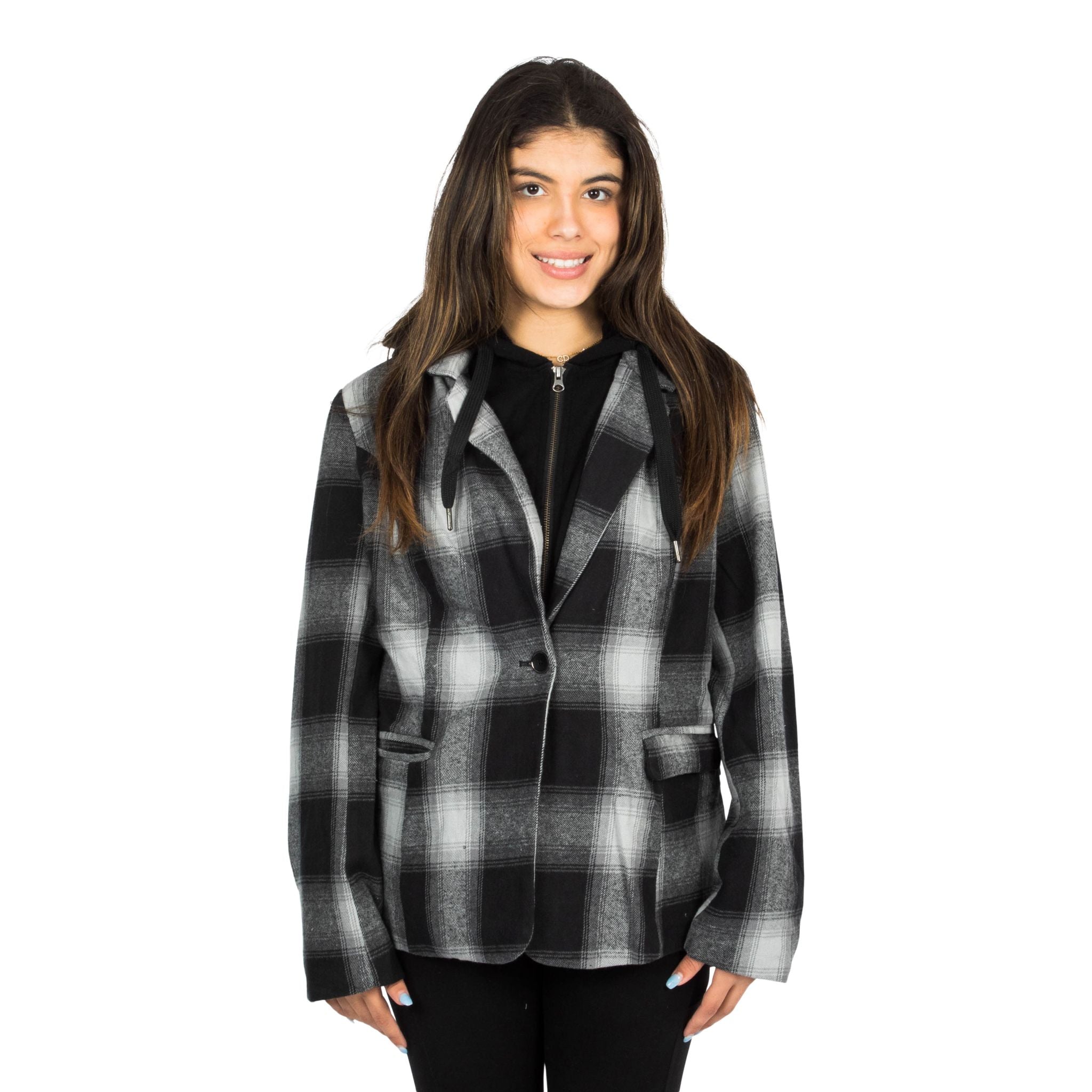 Plaid Fleece Hooded Blazer - Denny's