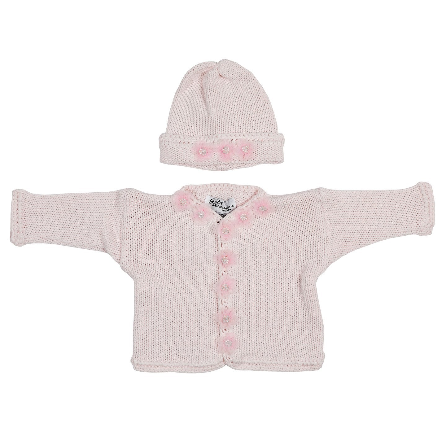 2pc Pink Flower Sweater & Hat Set - Denny's