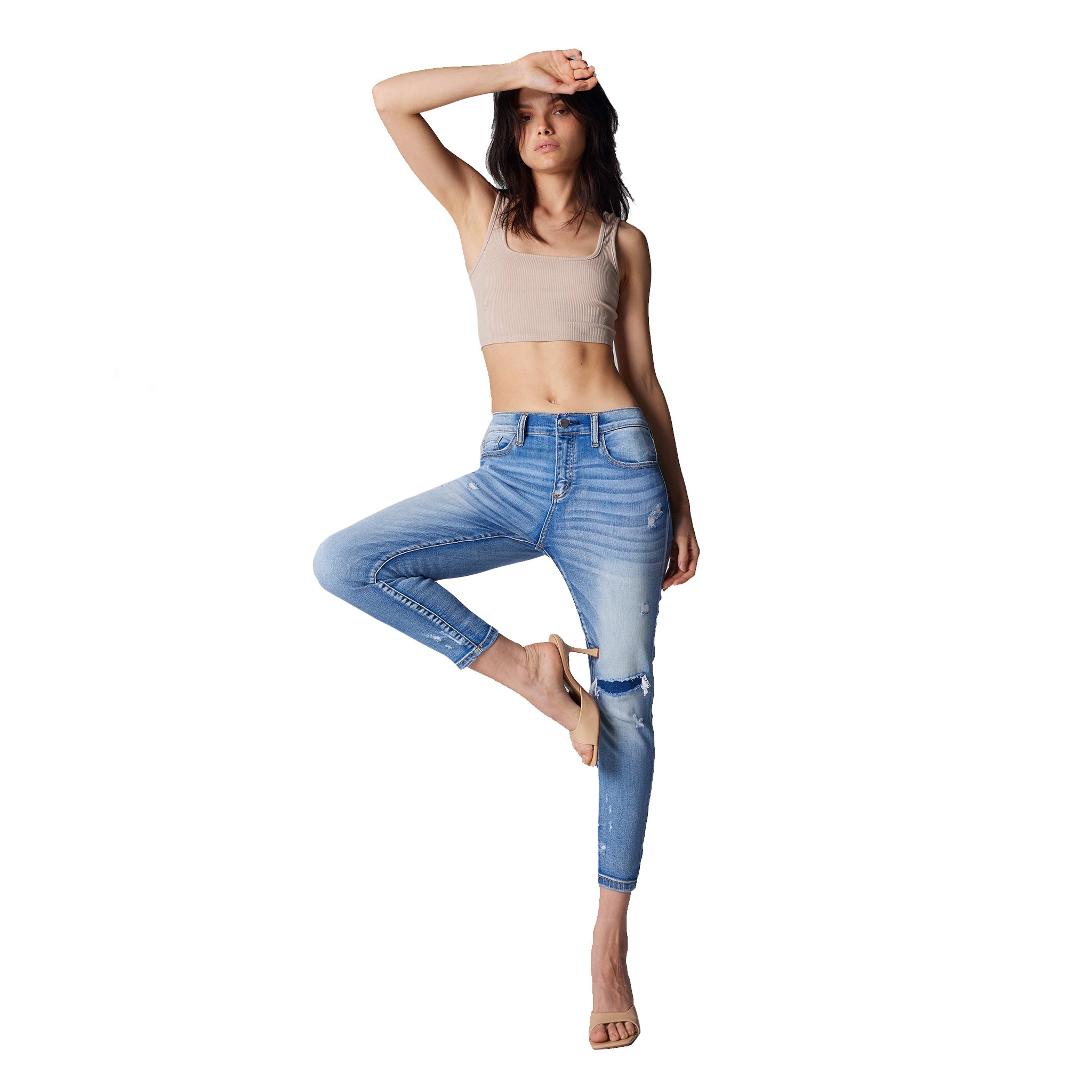 Mid Rise Ripped Crop Skinny - Denny's