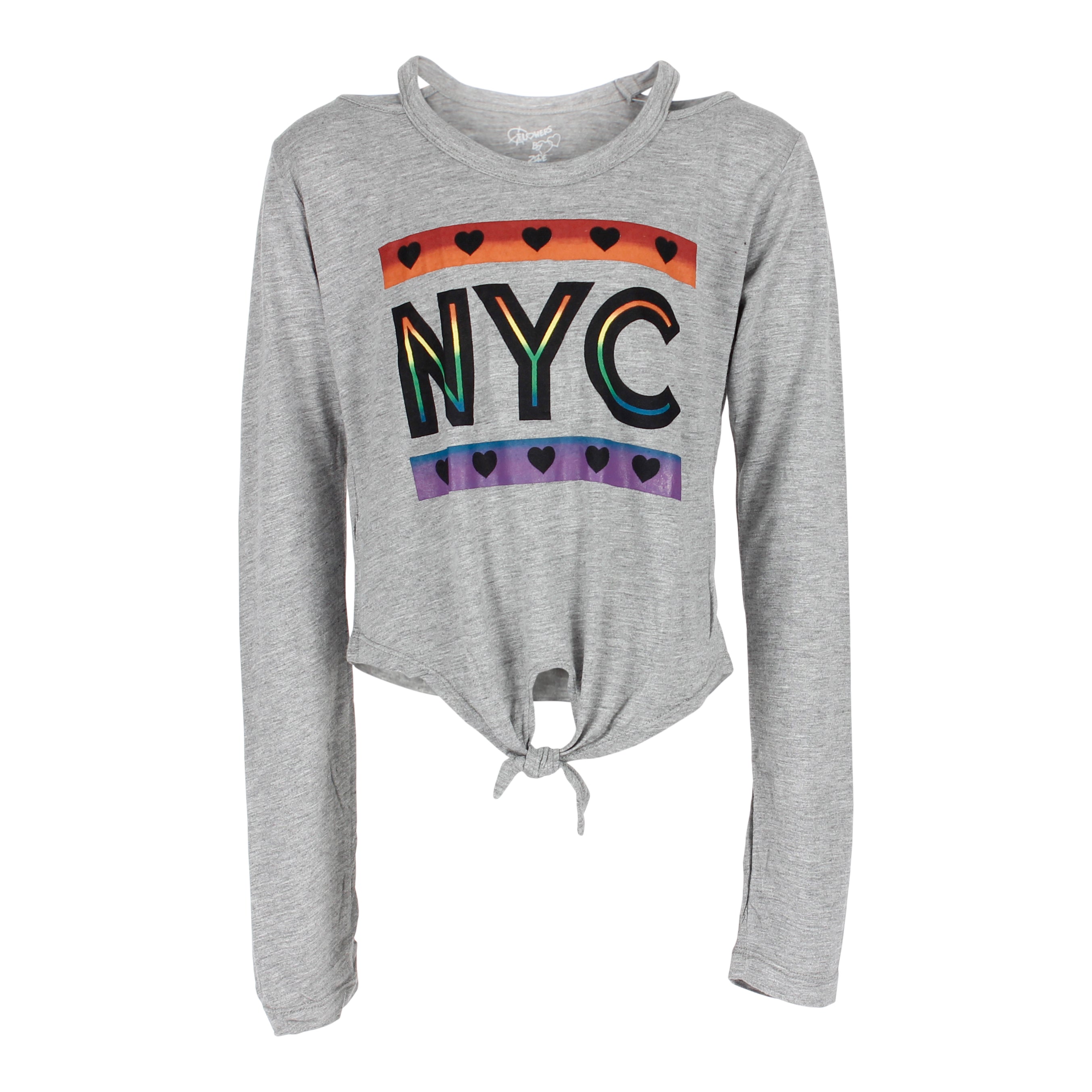 Long Sleeve Tie Front Cold Shoulder with NYC Rainbow - Denny's
