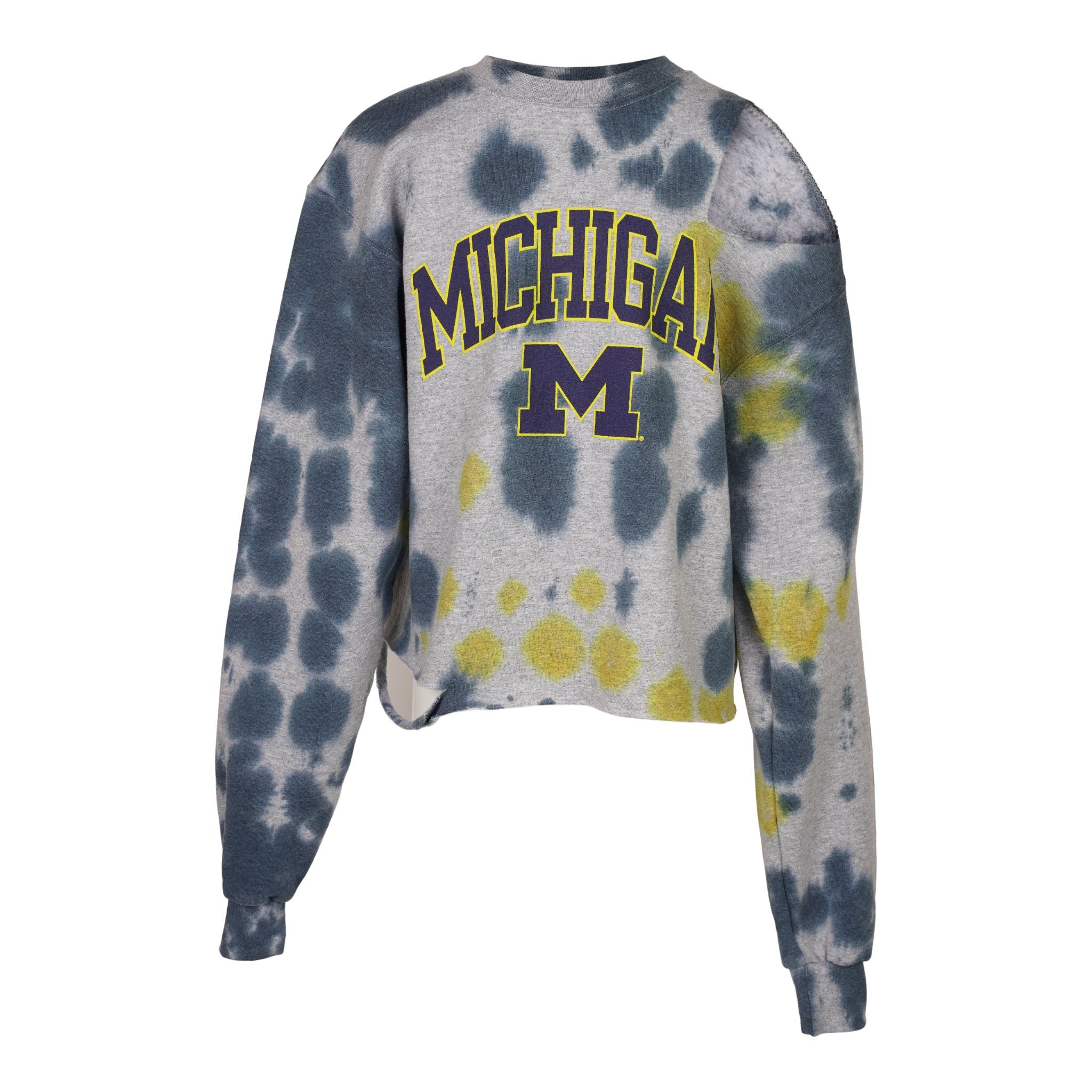 Michigan Cropped Navy Gold Tie Dye Crew - Denny's