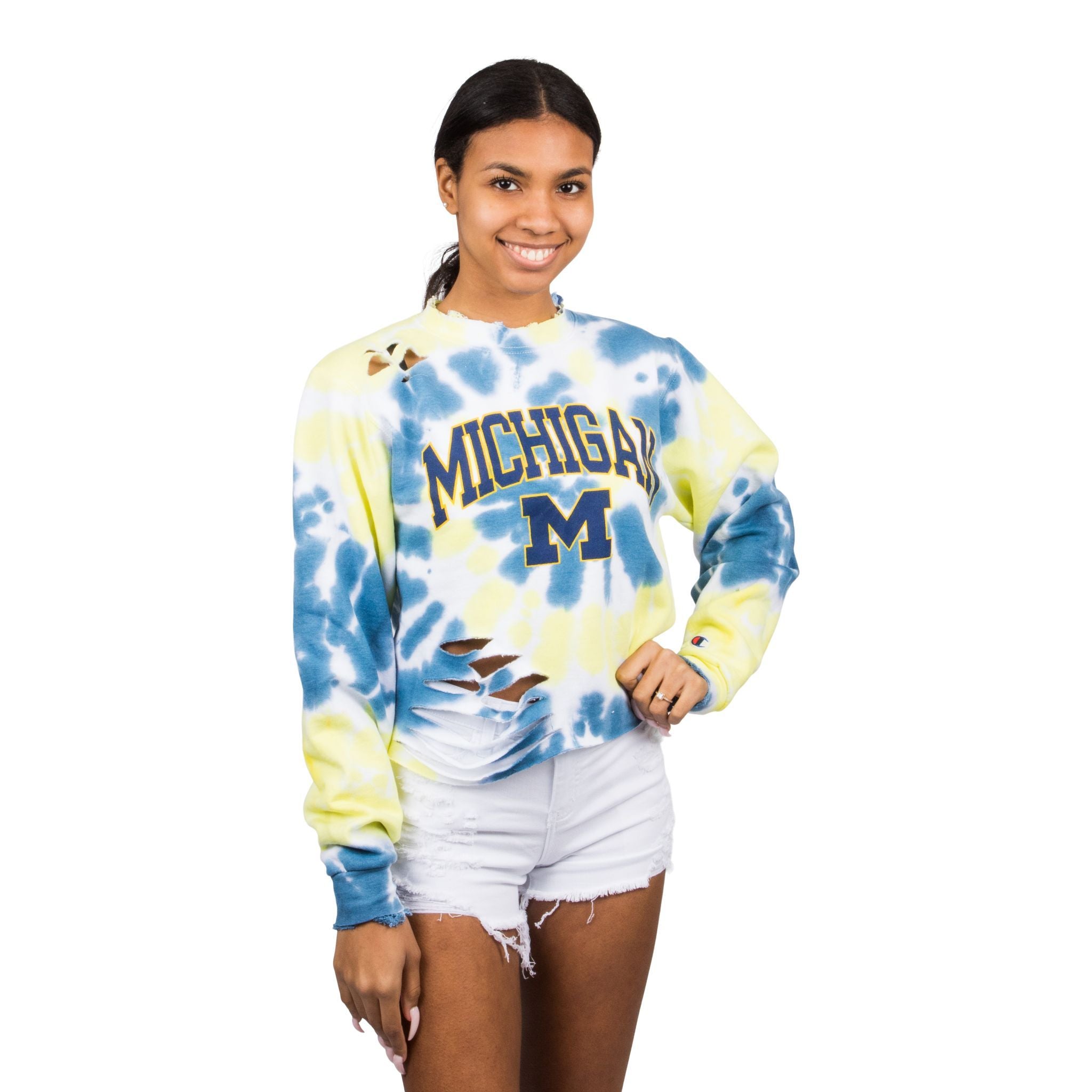Michigan Tie Dye Ripped  Crew - Denny's