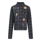 Patches And Splatter Crop Plaid Shirt - Denny's