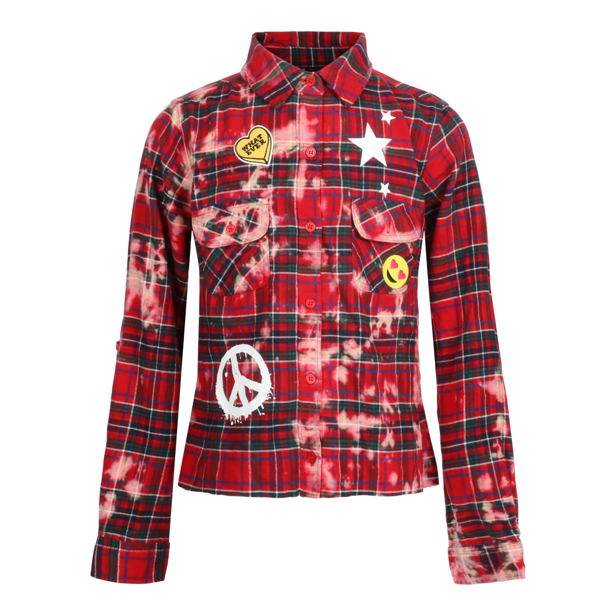 Allover Patches Crop Bleached Plaid - Denny's