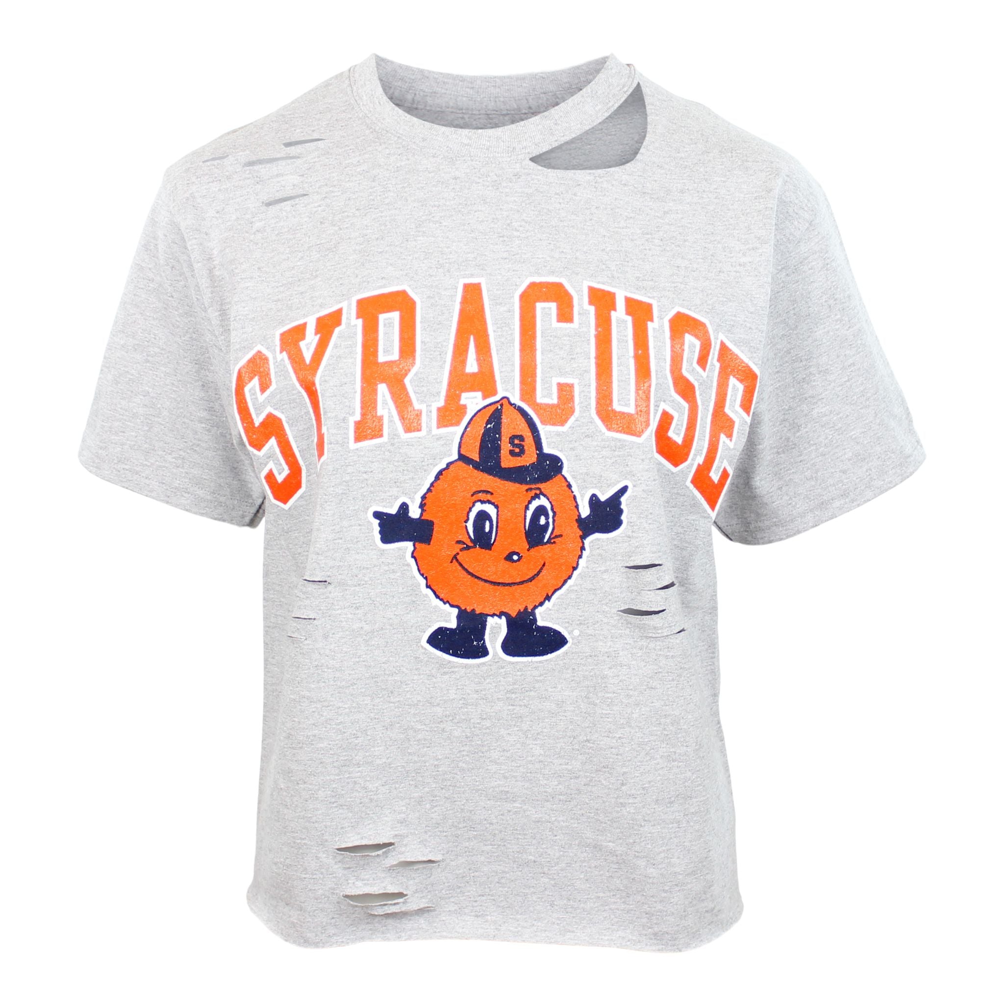 Short Sleeve Ripped Syracuse Crop Tee - Denny's
