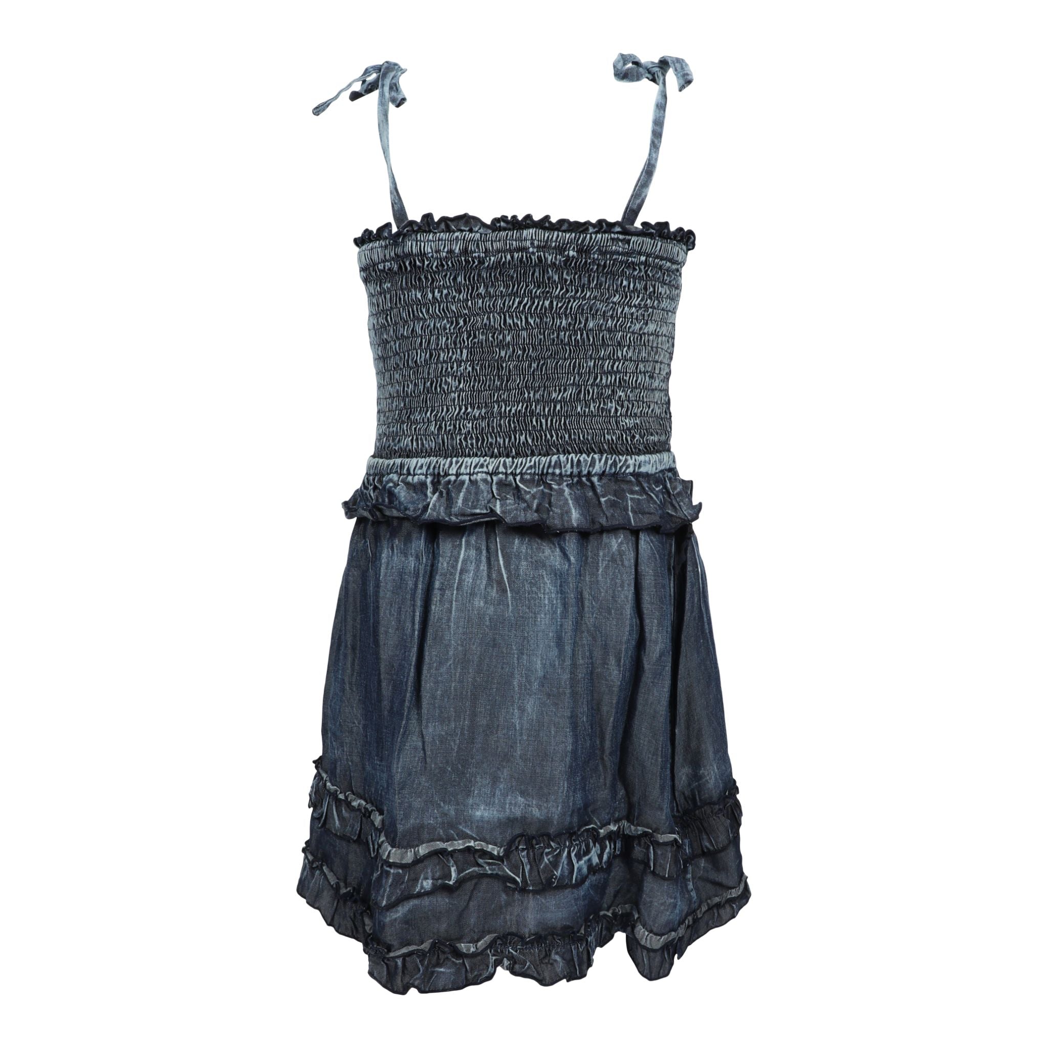 Smocked Tie Strap Ruffle Dress - Denny's