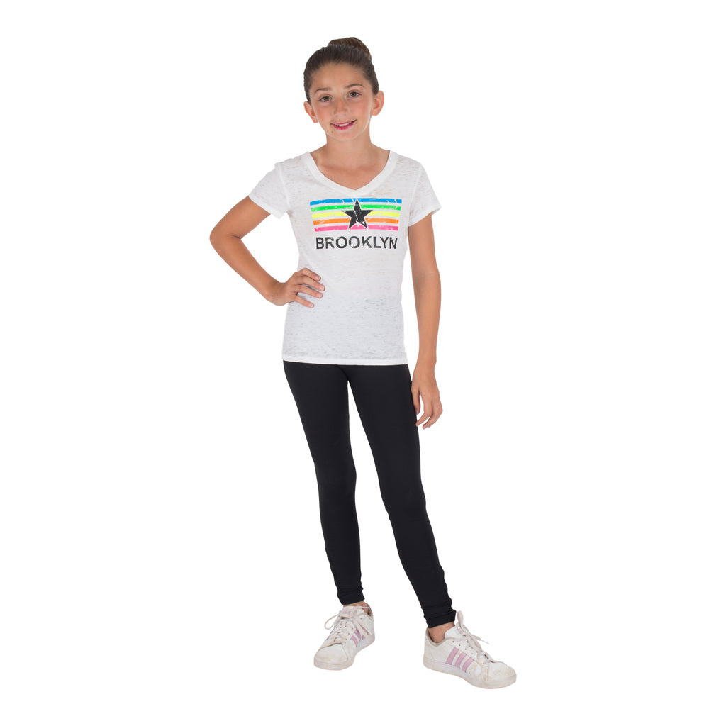 Burnout V Neck Tee with Rainbow Stripes & Brooklyn - Denny's