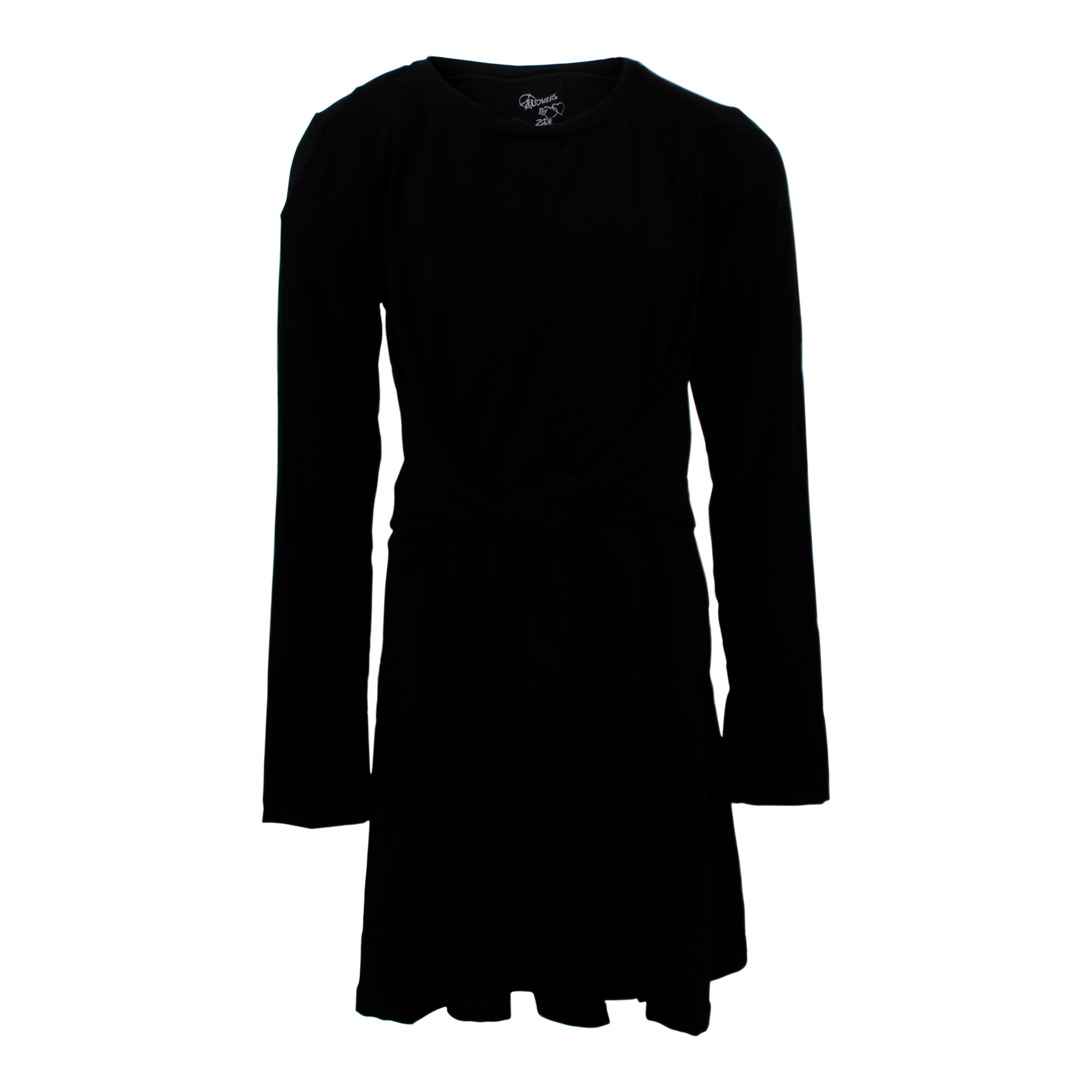 Black Solid Long Sleeve Dress with Tie Waist - Denny's