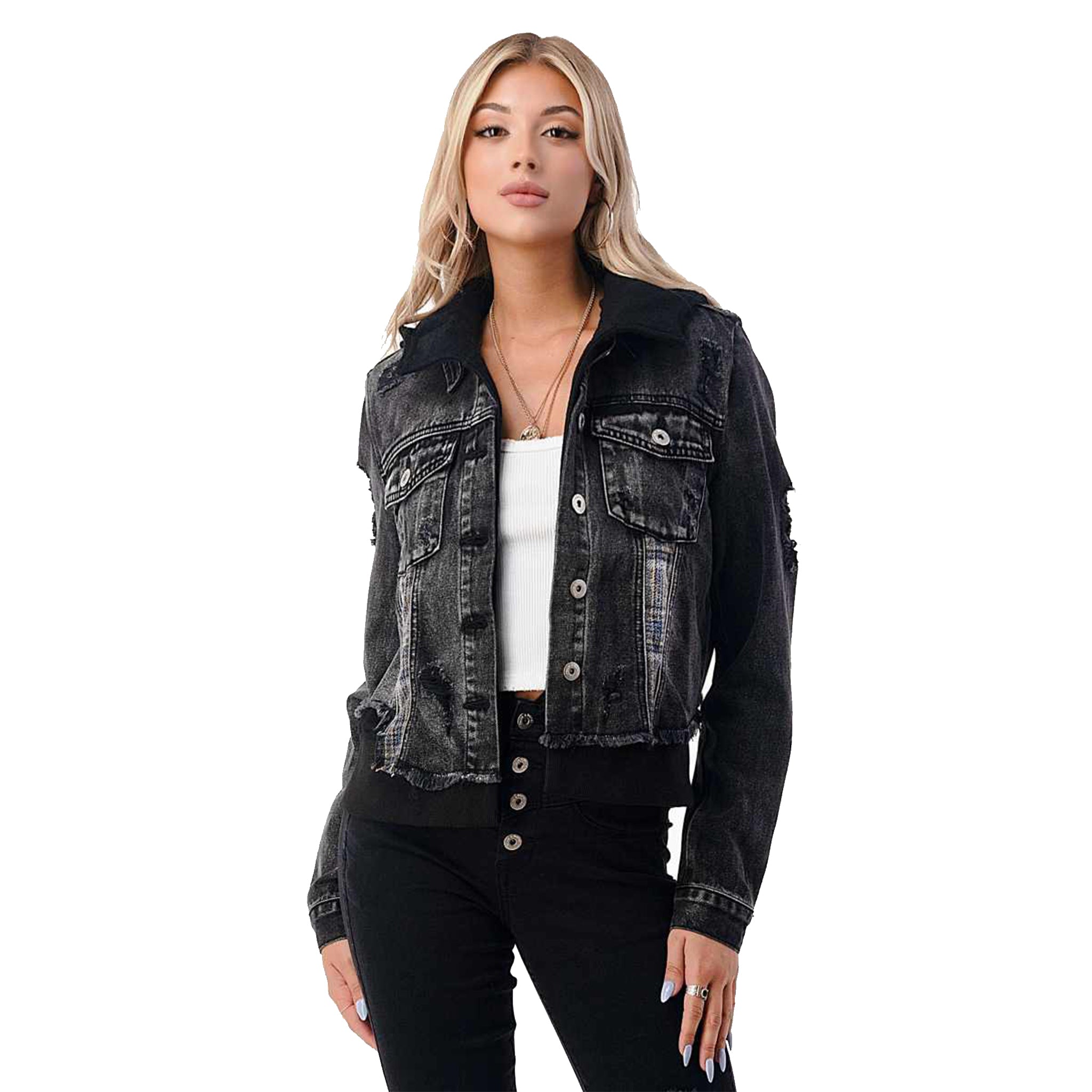 Distressed Denim Hooded Jacket - Denny's