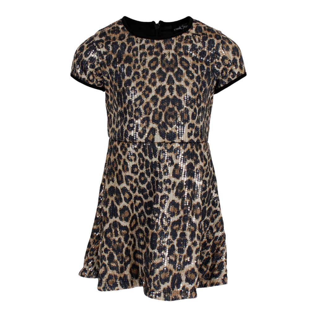 Short Sleeve Leopard Sequin Swing Dress - Denny's