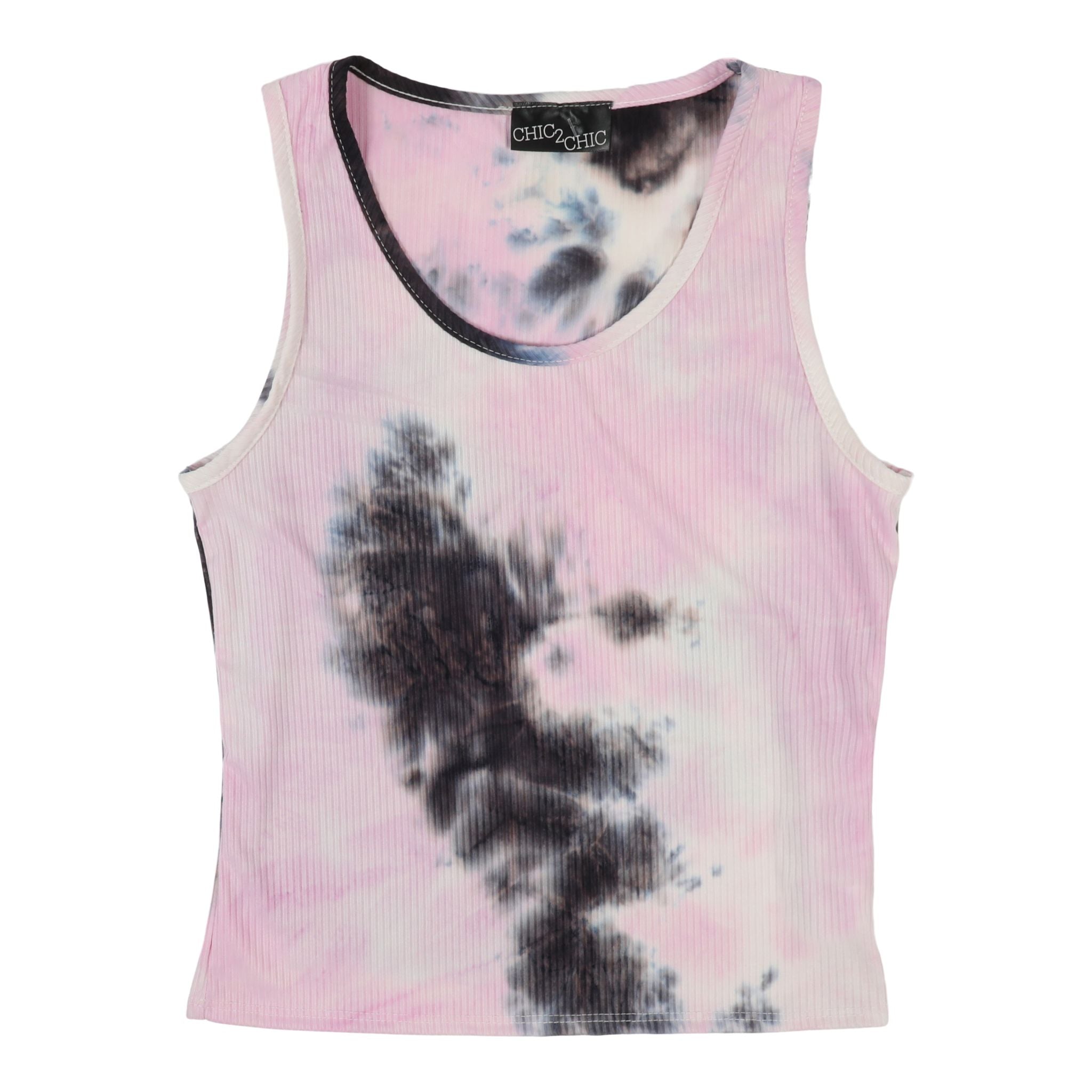 Pink & Charcoal Ribbed Tie Dye Tank - Denny's