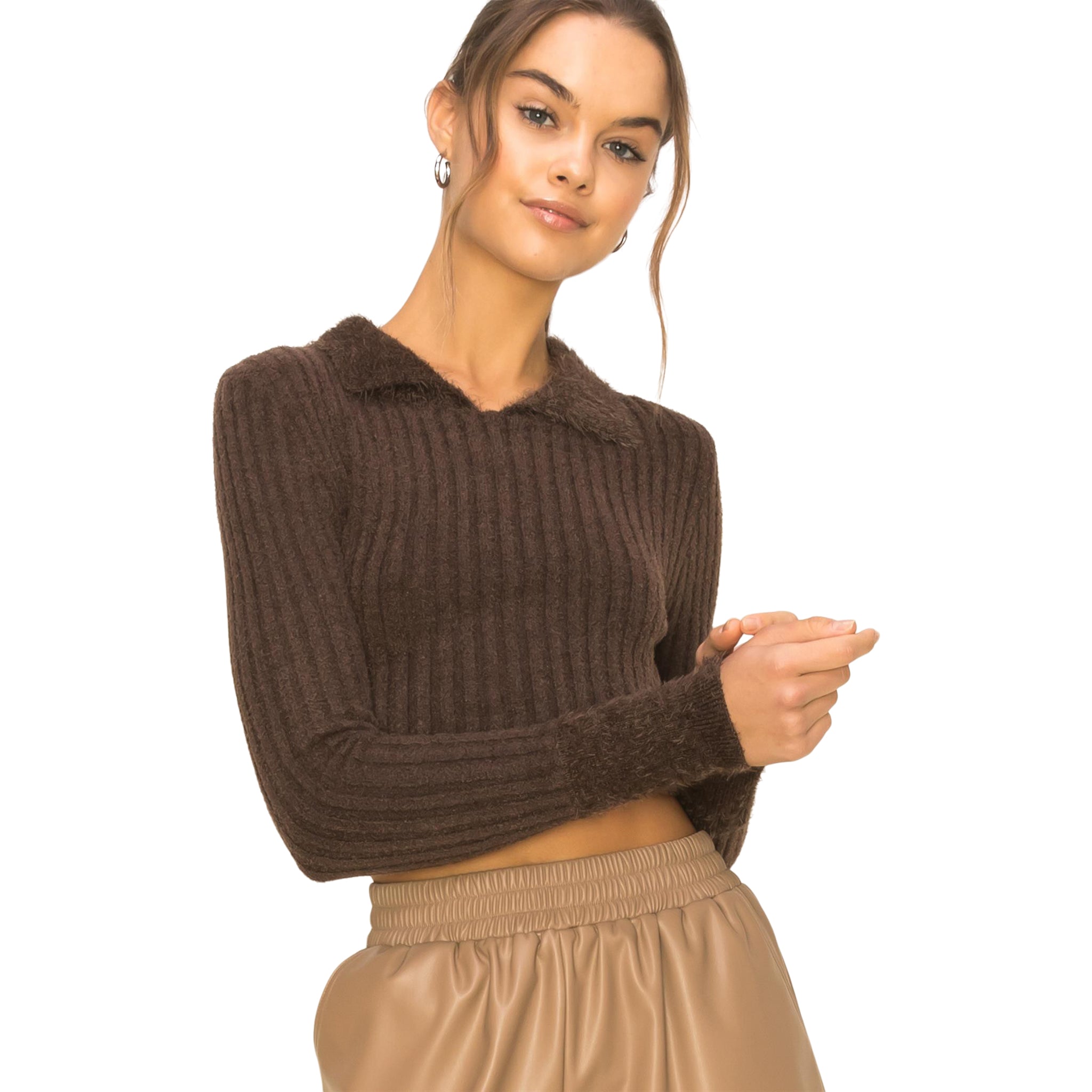 Fur Collar Crew Sweater - Denny's