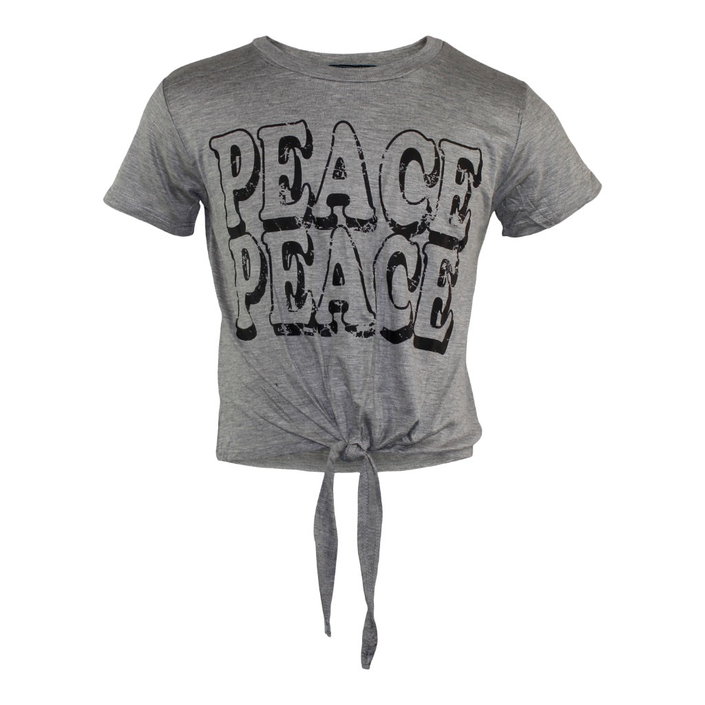 Short Sleeve Front Tie Top with Peace - Denny's