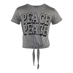 Short Sleeve Front Tie Top with Peace - Denny's