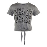 Short Sleeve Front Tie Top with Peace - Denny's