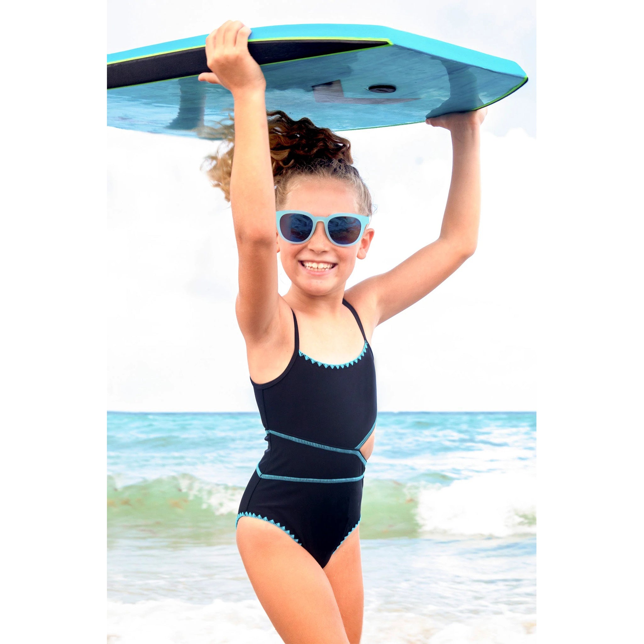 1pc  Cut Out Side Turq Trim Bathing Suit - Denny's