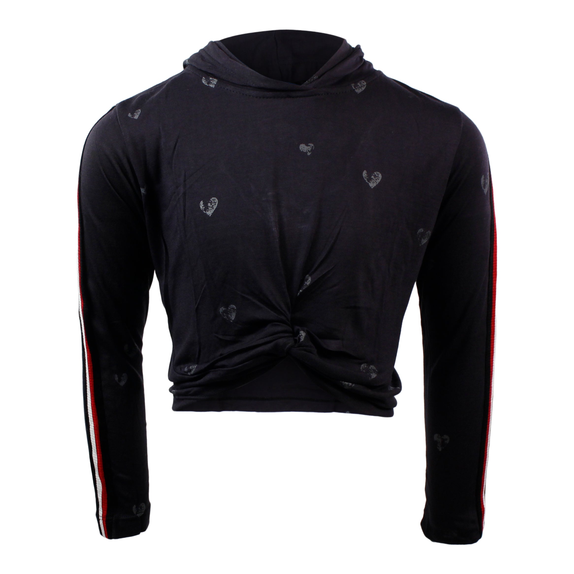 Long Sleeve Twist Front Hoody with All Over Hearts - Denny's
