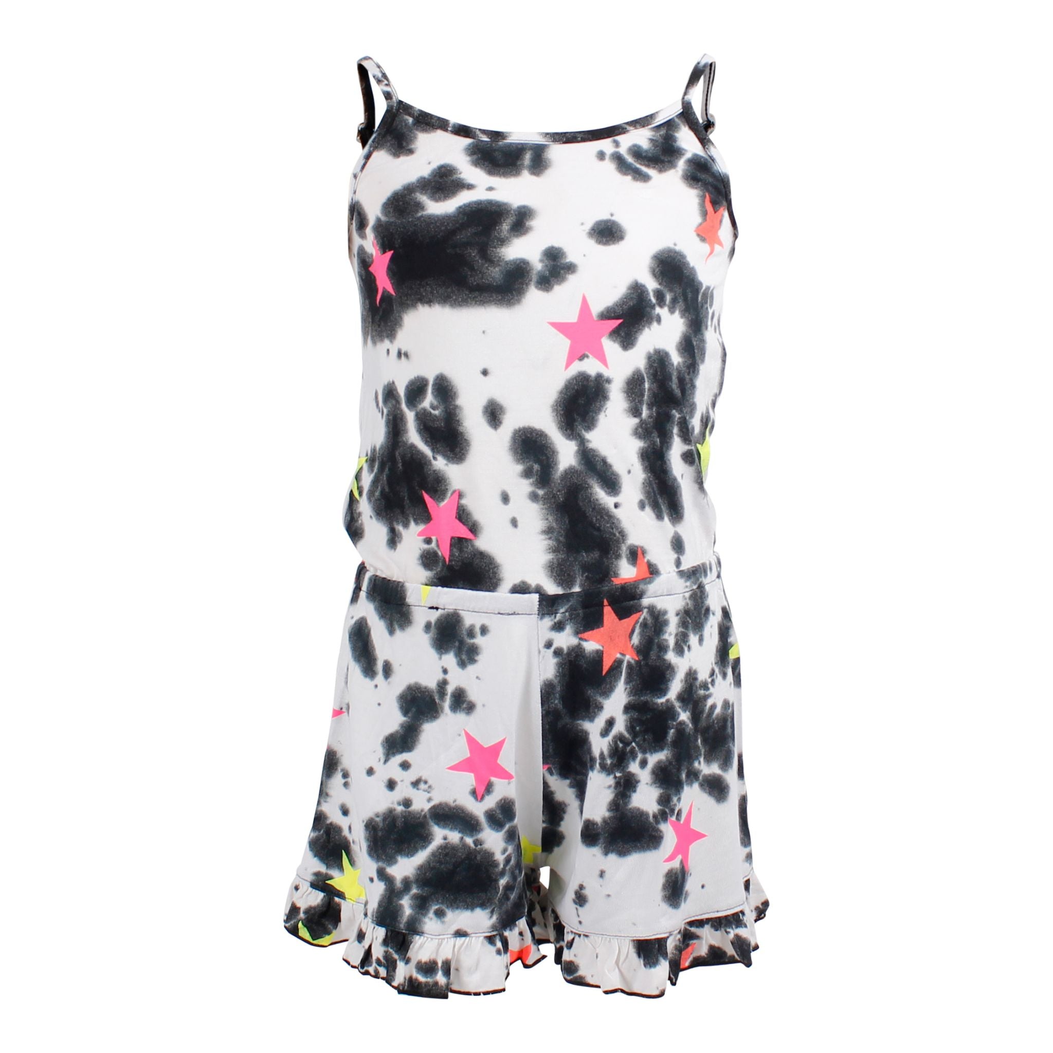Ruffle Bottom Romper Tie Dye with Neon Stars - Denny's