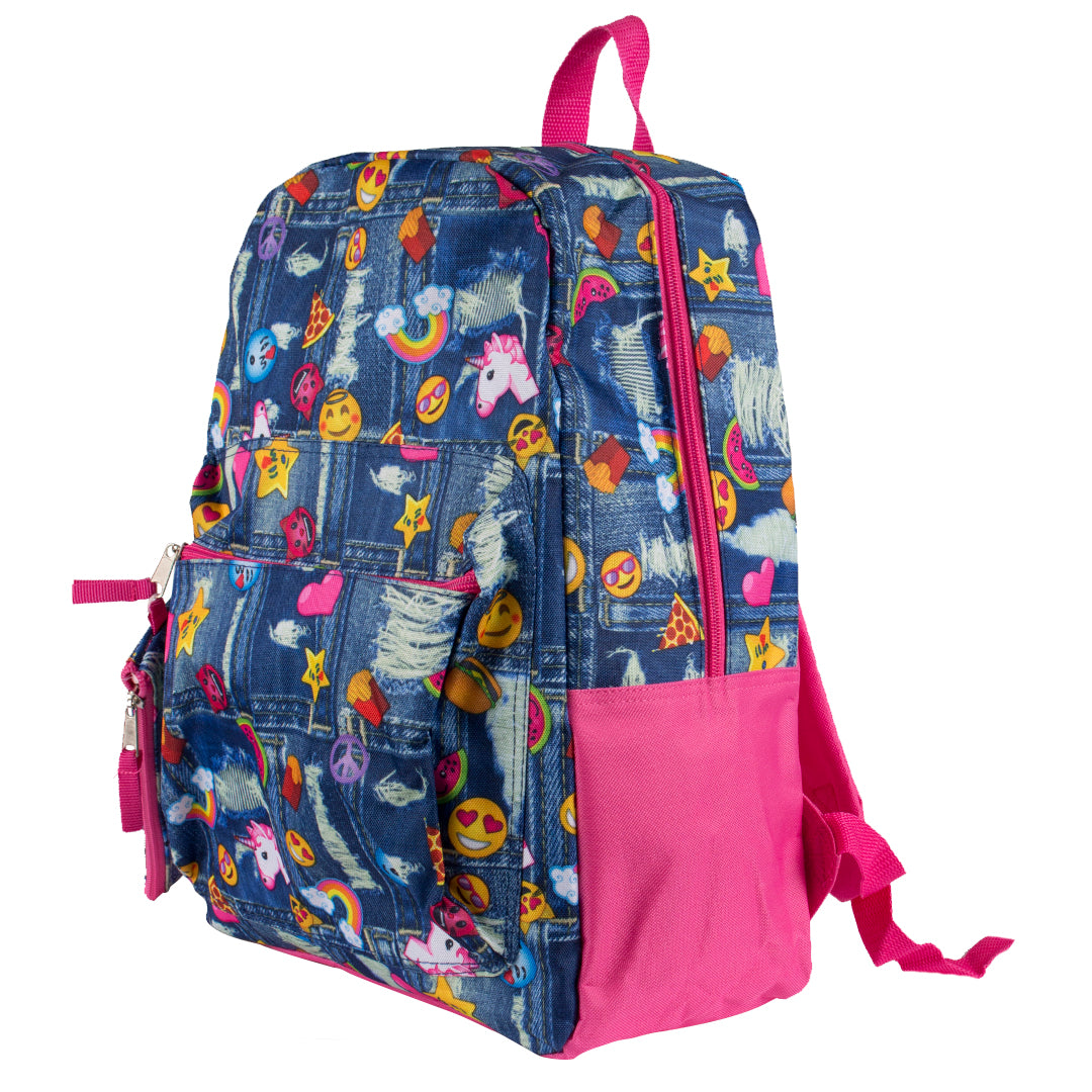 Patchwork Emoji Print Backpack with Pencil Case - Denny's