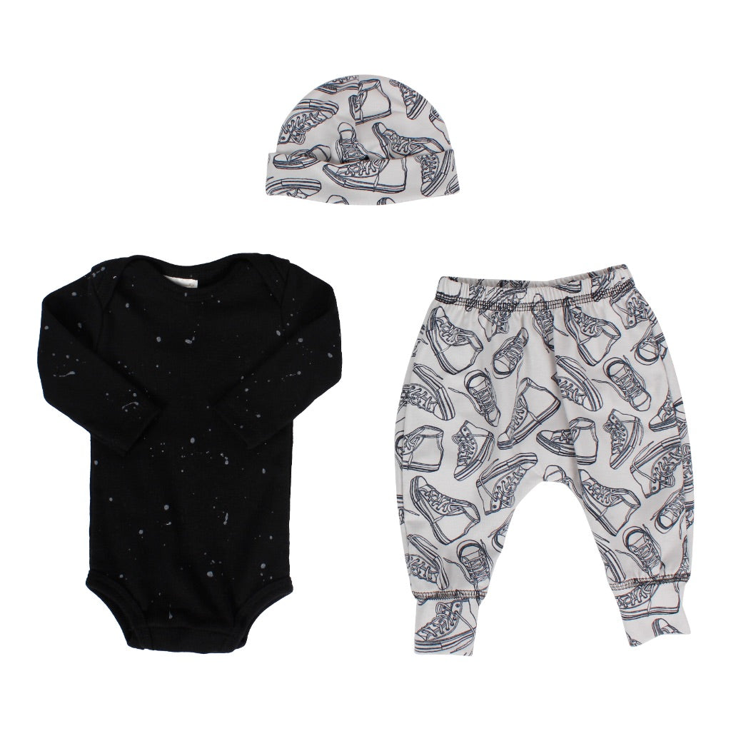 Three Piece Take Home Set with Splatter Tee & Sneaker Pant & Hat - Denny's